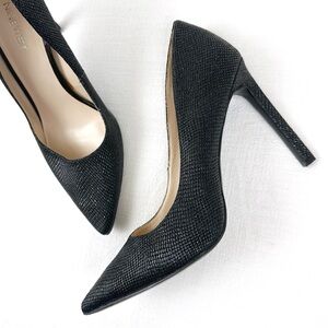 Nine West Tatianna Pointed Toe Pumps Size 9.5 Black Metallic Textured Leather
